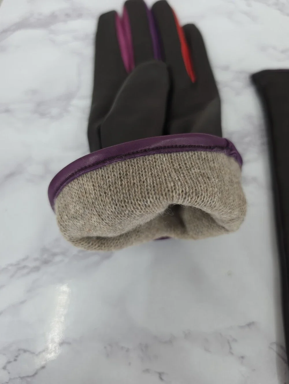 Vintage Black Leather Gloves with Purple & Red Accent Dress Or Driving Gloves